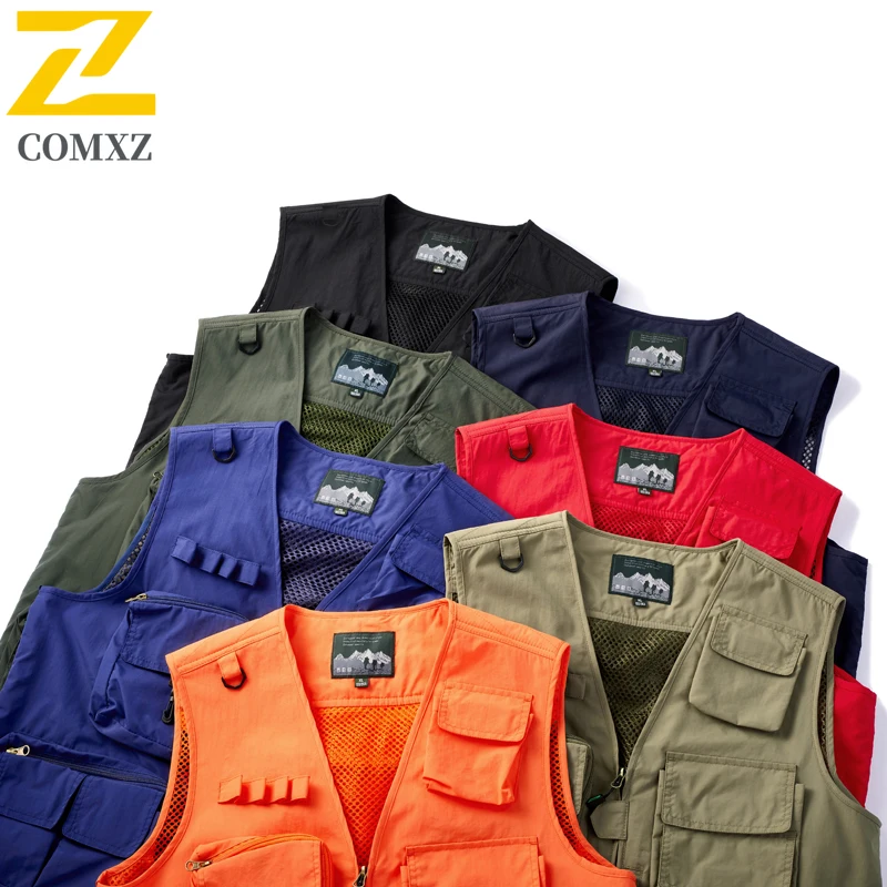 

Outdoor Multi Pocket Work Vest Loose Breathable V-neck Top Vest Simple Solid Color Hunting and Fishing Multifunctional Jacket