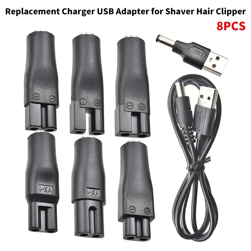 8 PCS Power Cord 5V Replacement Charger USB Adapter Cable DC Converter Universal For All Kinds Of Electric Shaver Hair Clippers