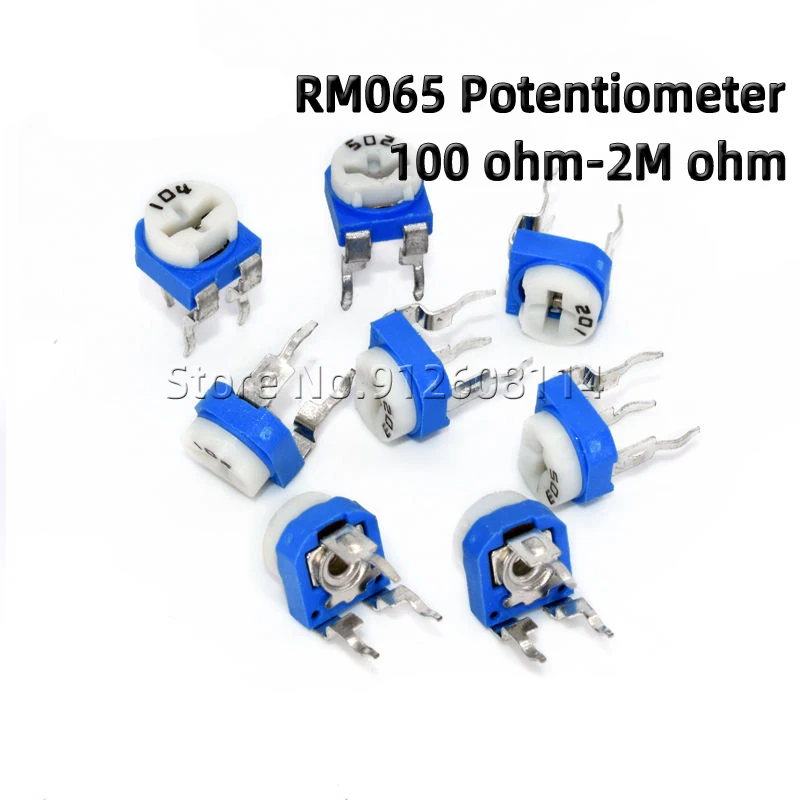 20Pcs RM065 RM-065 100 200 500 1K 2K 4,7 K 5K 10K 20K 47K 50K 100K 200K 470K 500K 1M 2M Ohm RM-065 Trimmer Variable Widerstand