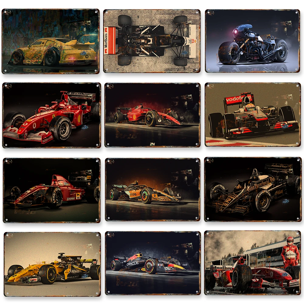 

F1 Racing Pictures Decor Plaque Vintage Tin Metal Sign Auto Club Garage Decorative Posters Board Modern Home Wall Art Decoration