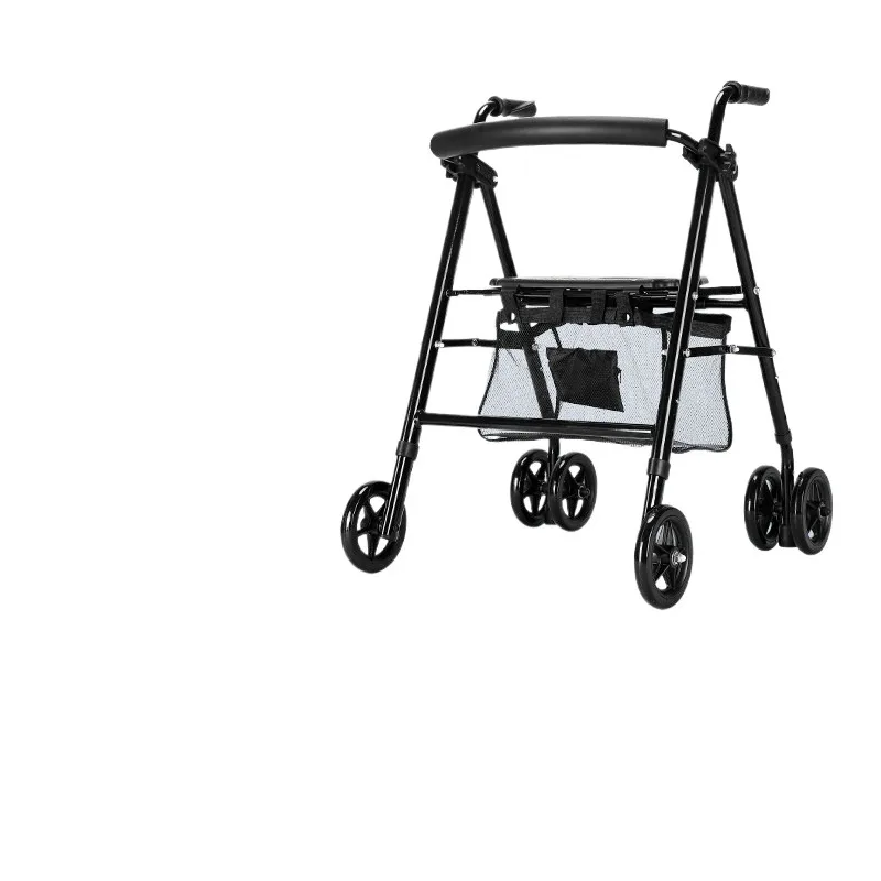 The elderly have limited mobility, push the scooter, walker can sit out, four-wheel shopping cart folding auxiliary walker