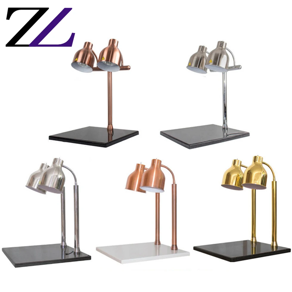 

Restaurant Catering Supply Battery Powered Heat Luxury Modern Food Warmer Black Marble Base 2 Head Golden Table Lamps For Sale