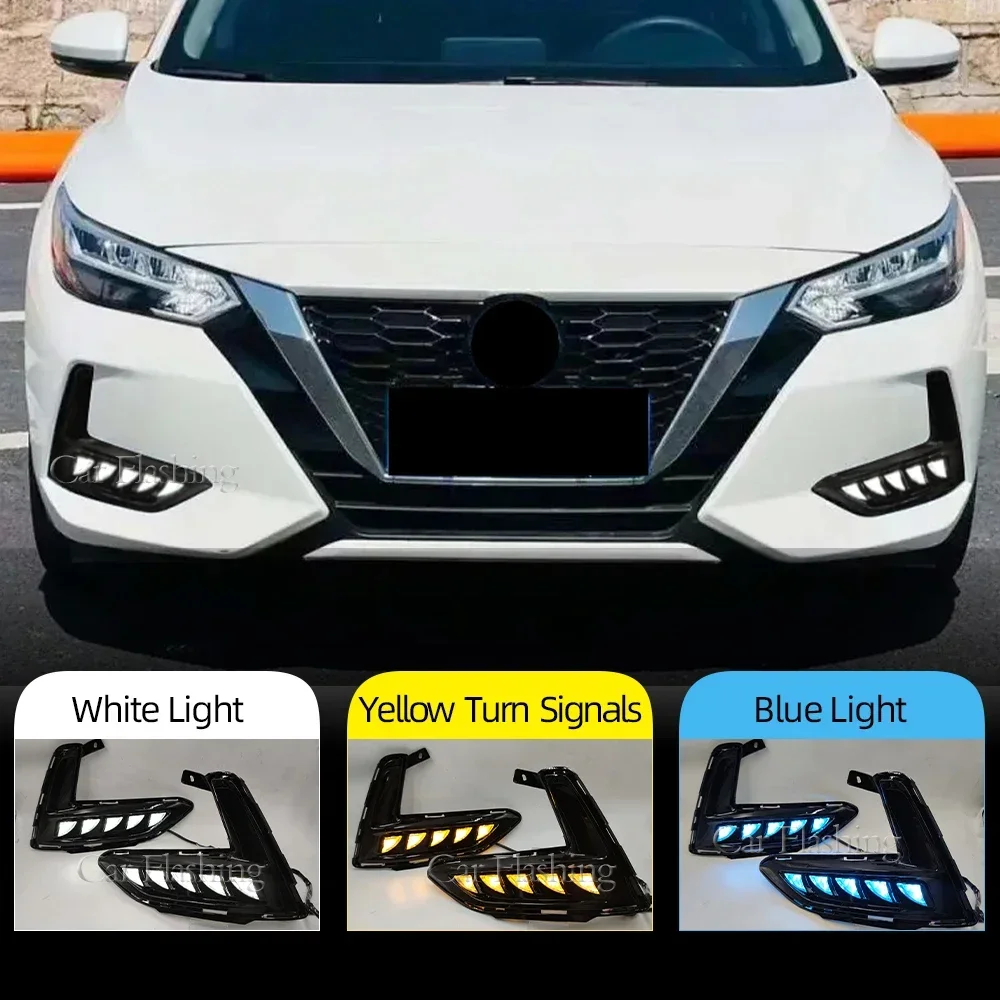 New！ CSCSNL Car LED Daytime Running Light For Nissan Sentra Sylphy 2019 2020 2021 2022 DRL Fog Lamp cover with yellow turn signa