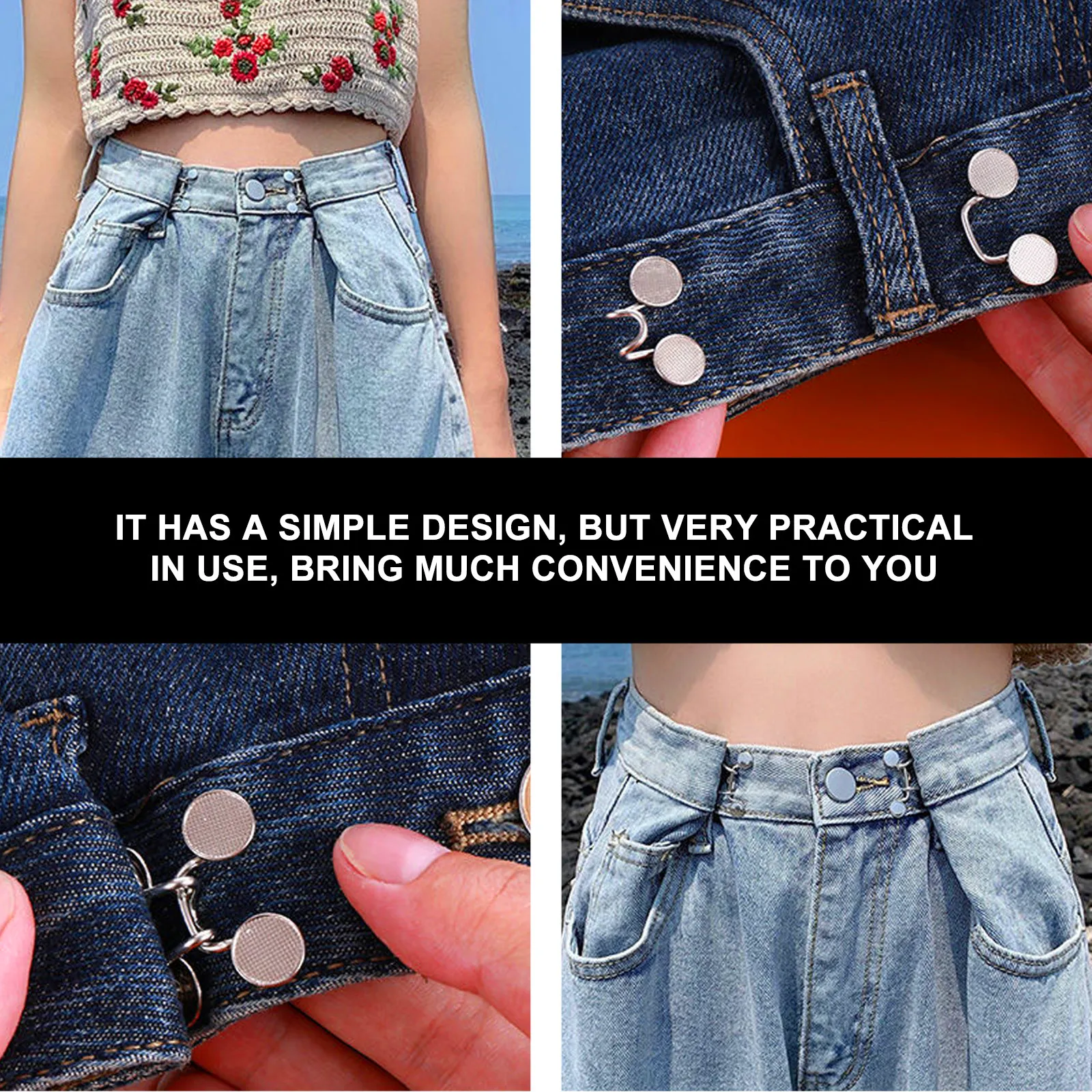 10Sets Premium Thin Waist Button Adjustable Jeans Buckle No Sew Waist Buckle for Pants Denim Trousers Instant Fit Solution