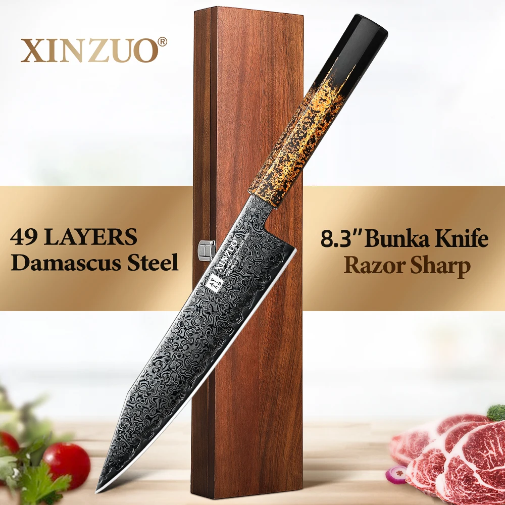 

XINZUO 8.3 inch Kiritsuke Knife ZDP189 Powder Steel Ultra Sharp Japanese Style Kitchen Bunka Knife for Vegetable Meat