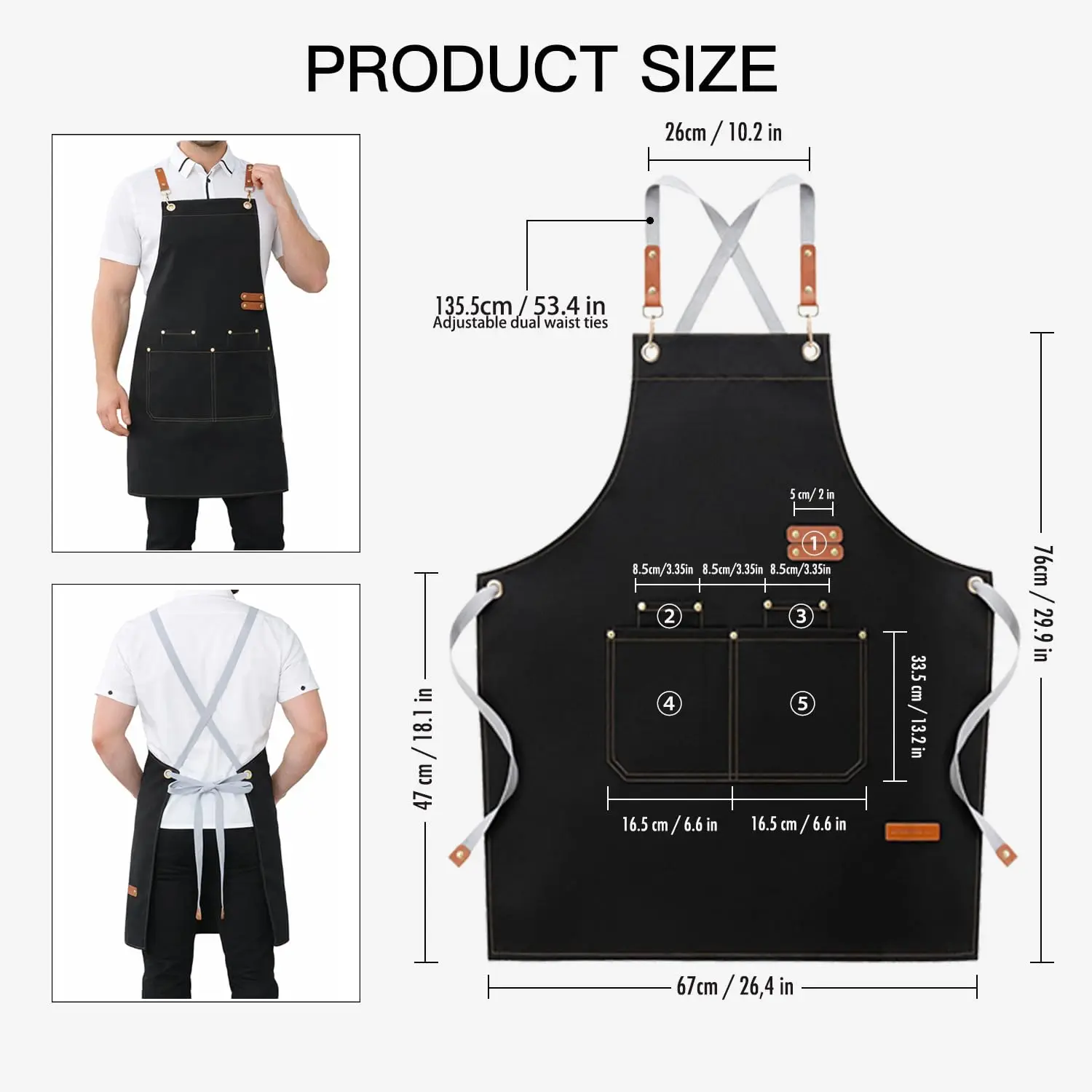 Unisex Waterproof Oil-Proof Kitchen Apron Canvas Chef Apron BBQ Garden Kitchen Barber Coffee Bar Restaurant Shop Waiter Uniform