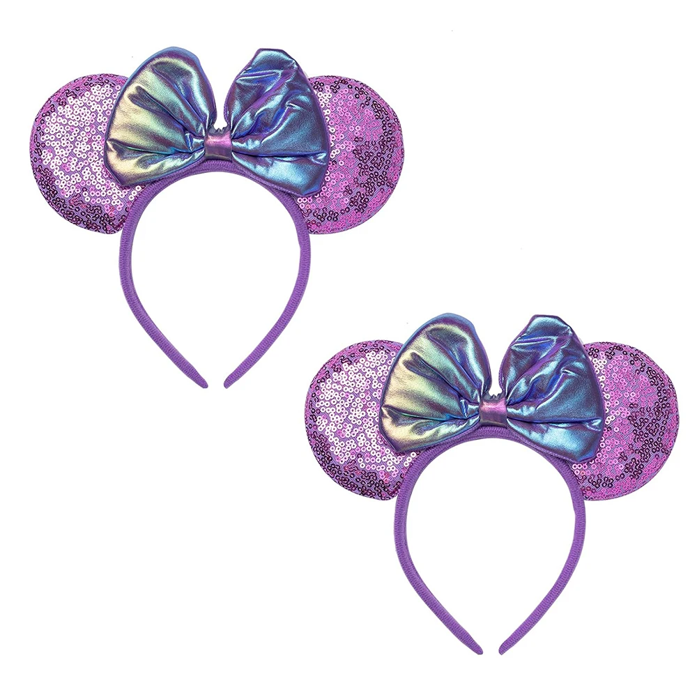 Purple Sequin Mouse Orelhas Headbands para Mulheres, Little Princess Hairbands, Party Hair Acessório, Meninas