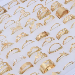 50 Pcs/Lot Hollow Pearl Vintage Butterfly Rings for Women Geometric Trendy Jewelry Accessories Party Gifts