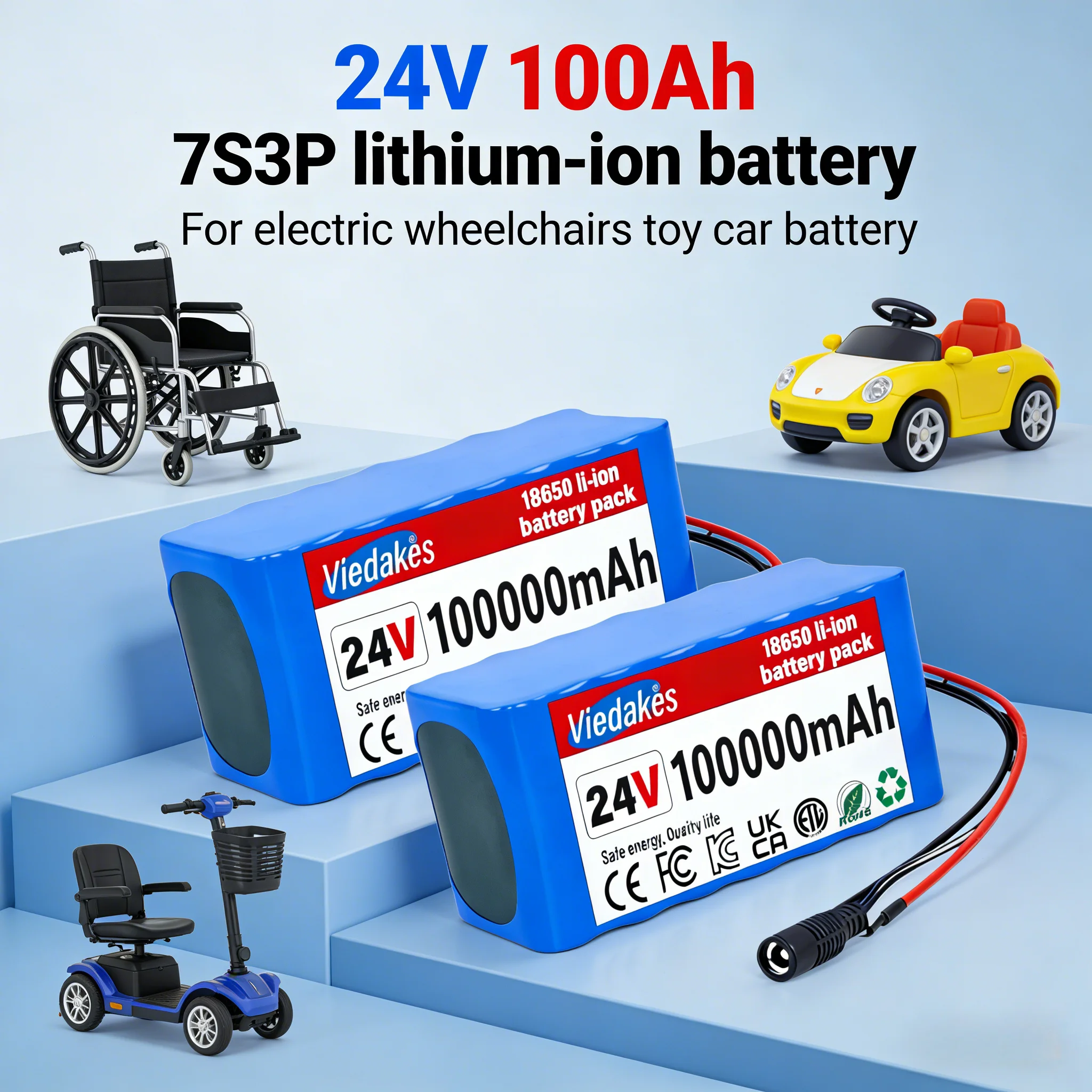 

Original 24V 100Ah battery, 18650 Li-Ion 7S3P Battery Pack, for Electric wheelchair toy car Replace the battery, With Charger