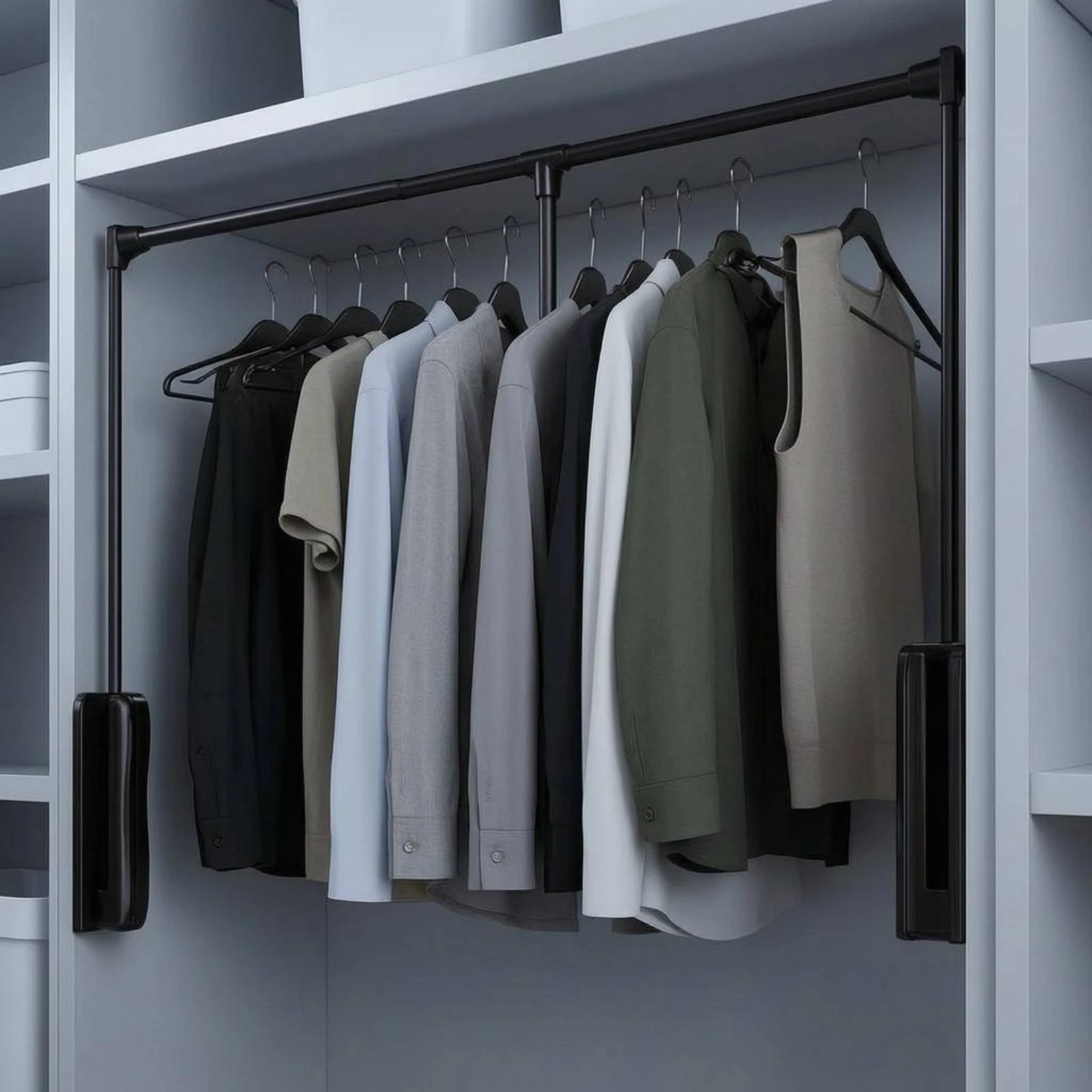 Telescopic Hanger Rail Aluminum Alloy Pull-out Wardrobe Hanger Retractable Closet Rod Double-Shock Absorber Home Storage