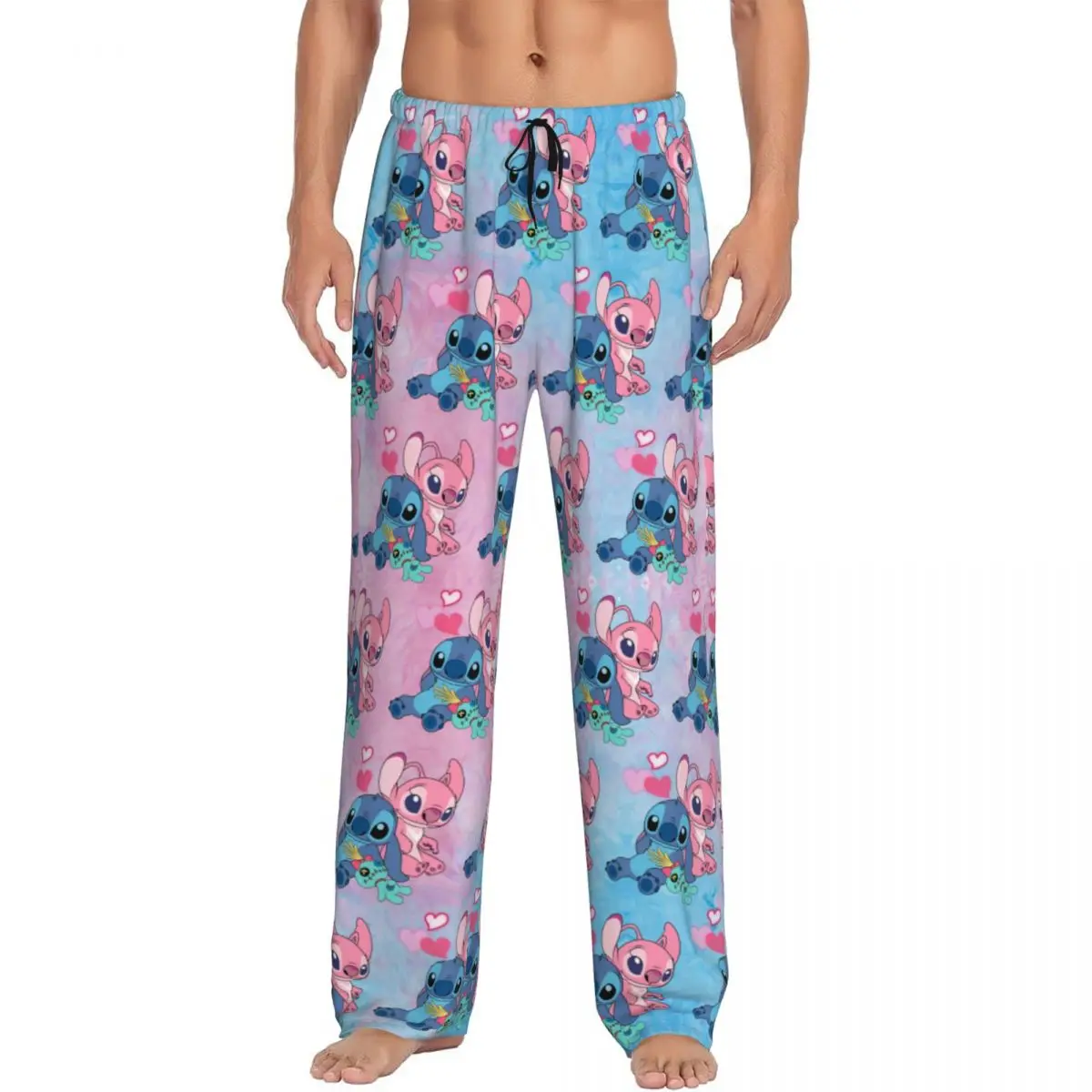 Men's Stitch Angel Pajama Pants Custom Print  Anime Sleep Sleepwear Bottoms with Pockets