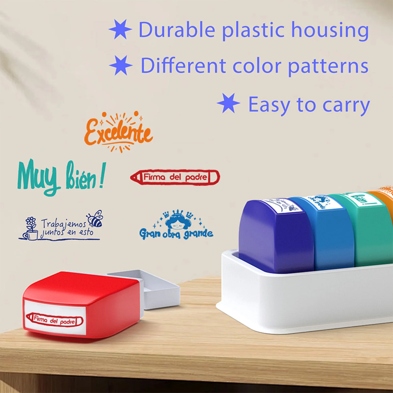 5pcs Teacher Assessment Stamps Multicolor Kit for Homework Tests and Papers with Encouraging Feedback and Motivational Marks view 2