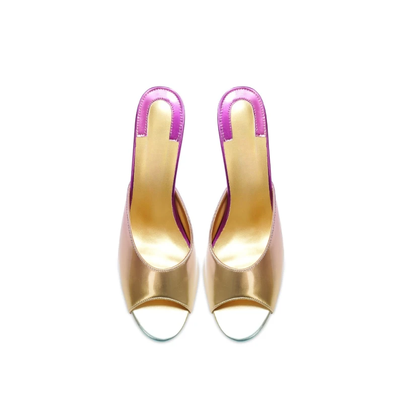 

2025 New nude colored high heels, slim heels, round toe,open toed fish mouth shoes, sexy outerwear, one-piece slippers for women