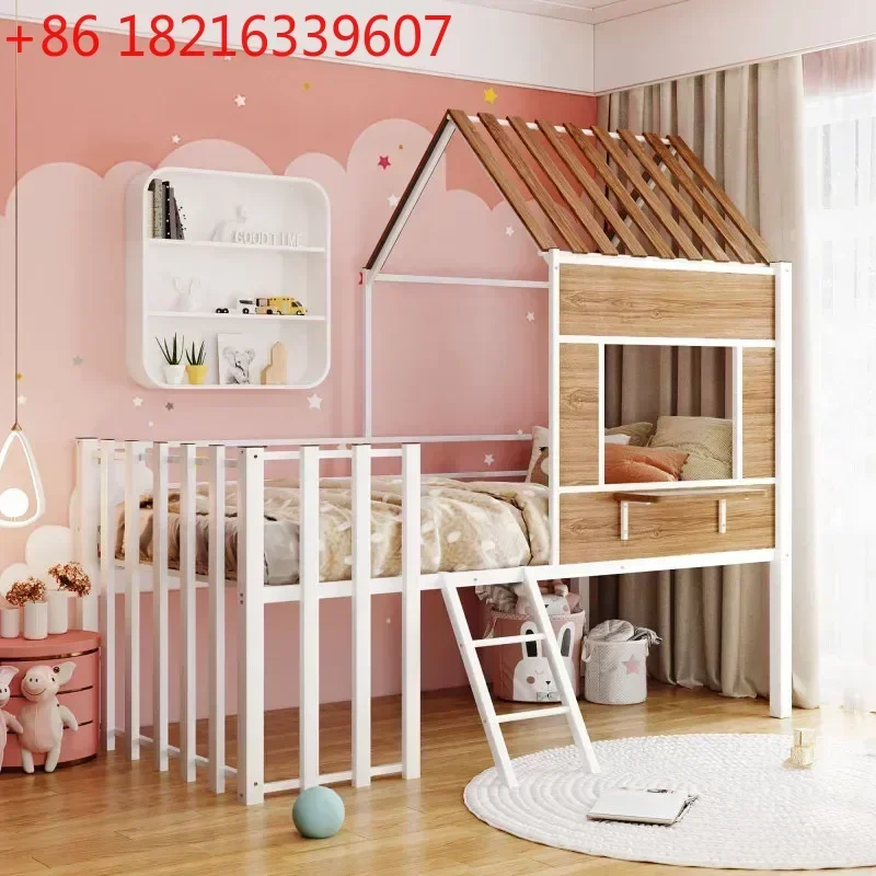 TAO Metal Twin size Loft Bed with Roof,Window,Guardrail,Ladder White Easy to assemble Durable and sturdy for bedroom furniture
