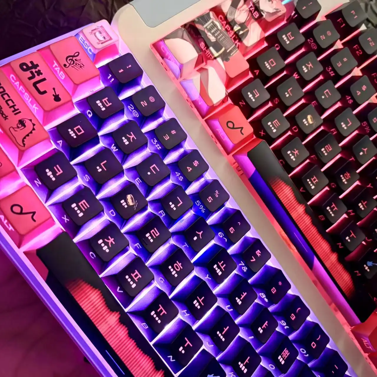 BOCCHI THE ROCK Keycaps CHREEY PBT 128 Set Keys Black Pink Bobo for MX Swich Mechanical Keyboards ANSI 61/87/98/104/108 Keys