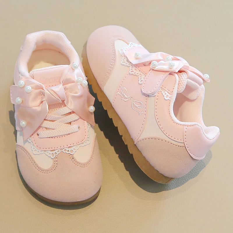 JGSHOWKITO Toddlers Girl's Sneakers Sweet Bowknot Kids Embroidered Shoes Causal Outdoor Princess Children School Sports Shoes