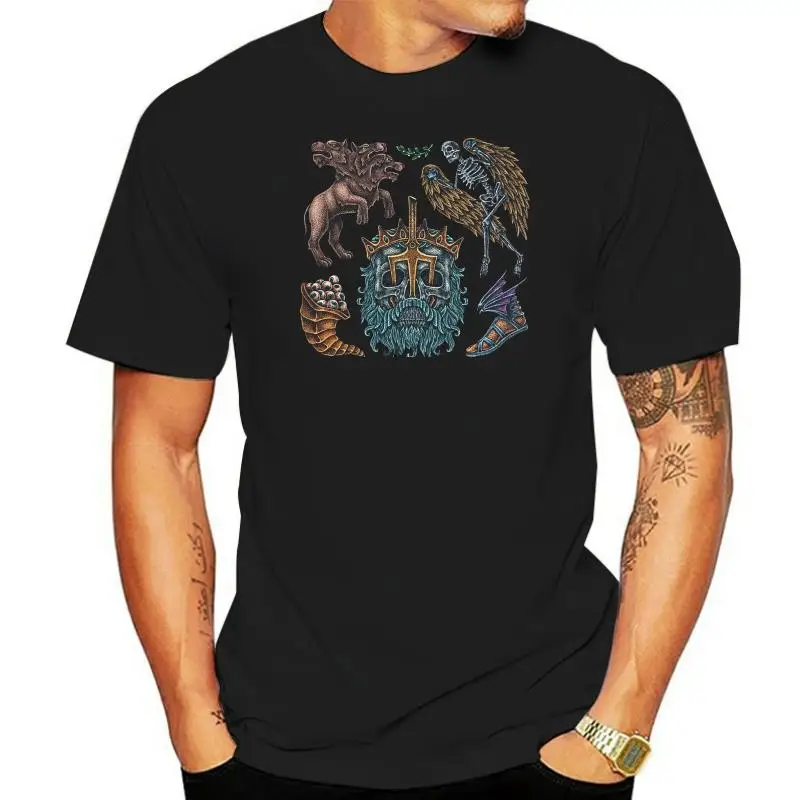 100% Cotton Sports Tee mens New Arrival Gods Pets T Shirt Tattoo Cerburus Hound Poseidon Fallen Angel Fly