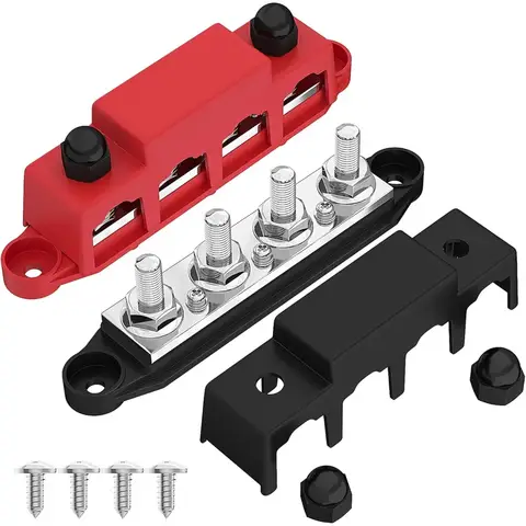 Bus Bar 12V 250A Power Distribution Block 4 X M10 / M8 Studs Marine Bus Bar 12 Volt Battery Busbar Terminal Block for Car Boat