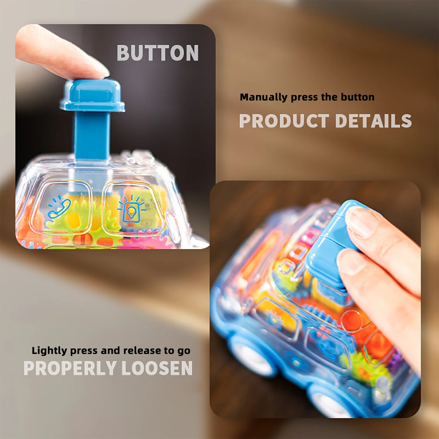 Children Press Transparent Gear Car Toy Puzzle Toy Puzzle Car Cartoon Bus Gift