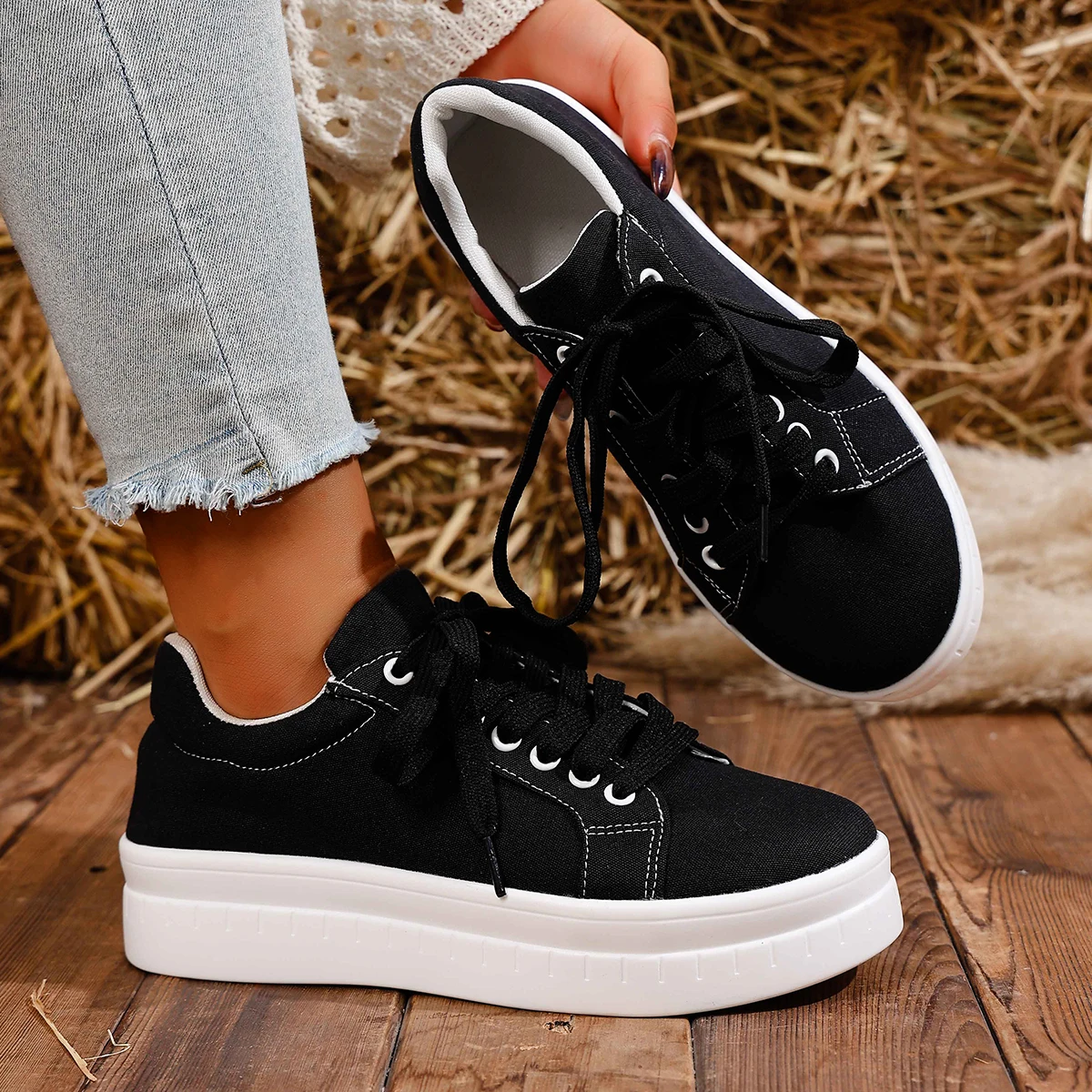 Damenmode, lässige, vulkanisierte Schuhe, Damen-Outdoor-Wanderschuhe, atmungsaktive Damen-Sneakers mit Keilabsatz, Zapatillas Mujer. – Detail 9