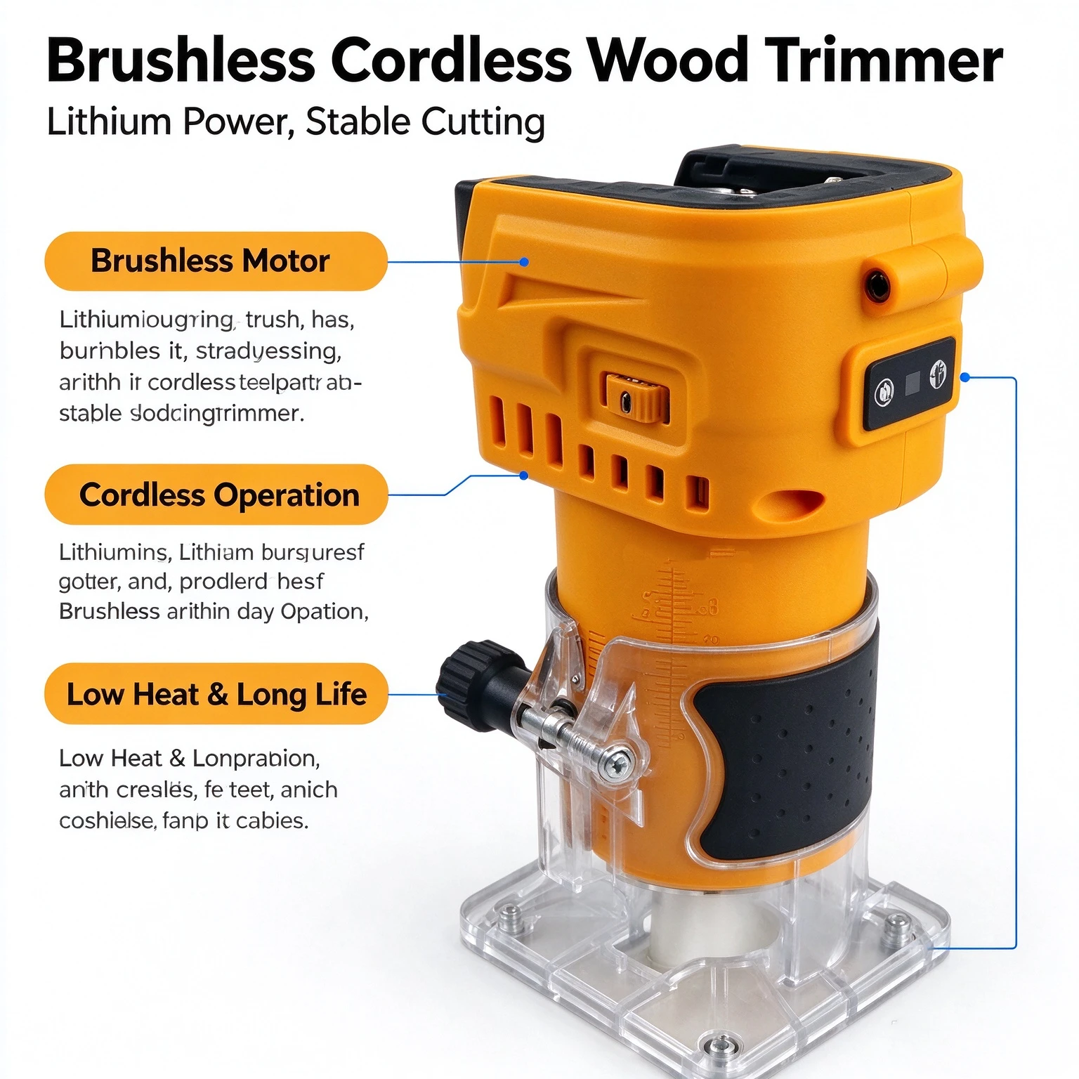 Brushless Cordless Wood Trimmer Lithium Rechargeable Woodworking Router Household Electric Tool  Edge Trimming Slotting Chamfer