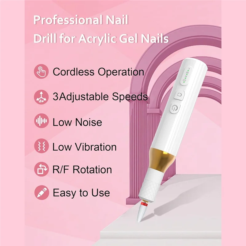 ABMK เครื่องเจียรเล็บไฟฟ้าไร้สาย สว่านเล็บไฟฟ้าไร้สาย เครื่องกําจัดเล็บไฟฟ้า