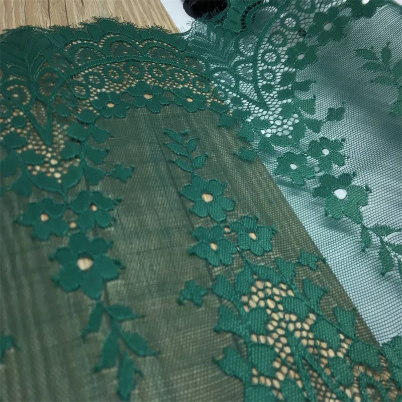 Emerald Green Stretch Eyelash Lace Fabrics DIY Garment Sewing Materials 32cm Embroidered Blue Elastic Lace For Dress Needle Work