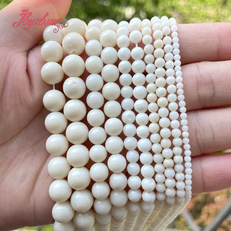 

Natural Coral White Round Stone Beads For Necklace Bracelets Jewelry Making Spacer Strand 15 Inches 2/3/4/6/8mm DIY Loose Beads