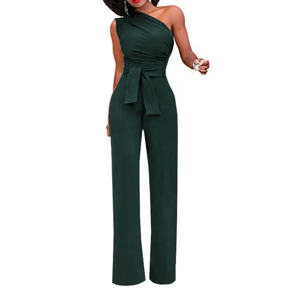 

Overalls for women Romper One Shoulder Sexy Firm Stitching with Belt Slim Fit Sleeveless Prom Jumpsuit Clothes
