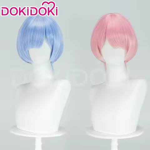 IN STOCK Ramm/Remm Wig Cosplay Anime DokiDoki Women 30cm Short Pink Blue Hair Remm Cosplay Wig Free Wig Cap Christmas