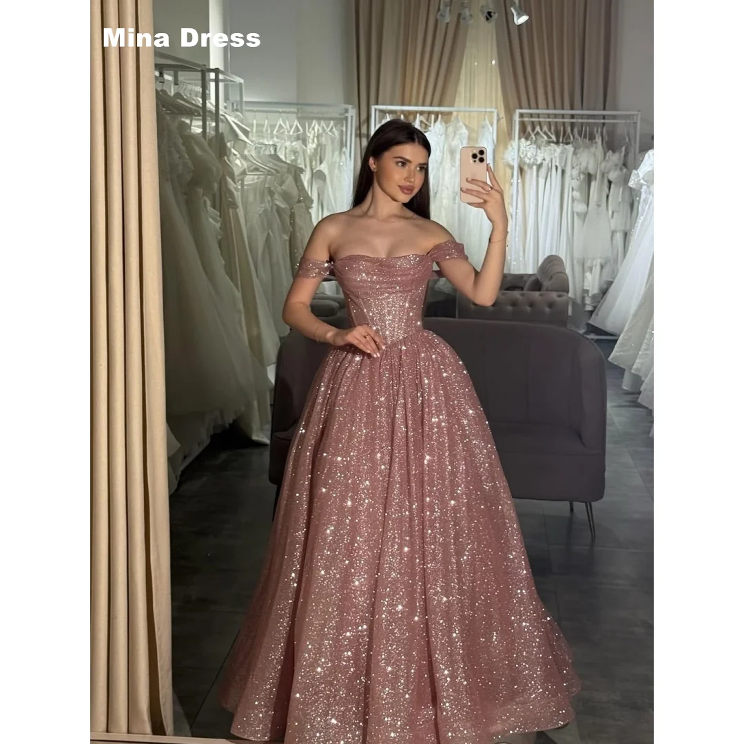 Mina Customized Bean Paste Color Evening Dresses Wedding Dress Shiny Elegant Party Dresses 2026 One Shoulder Backless Sleeveless