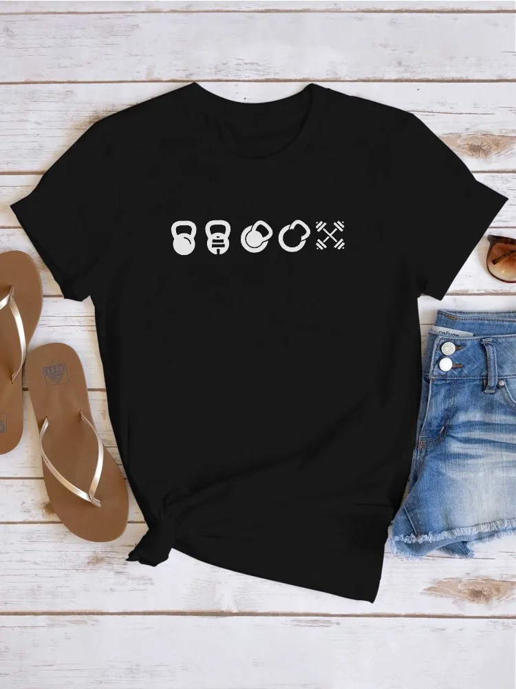 تي شيرت نسائي مطبوع من القطن الخالص كاجوال بأكمام قصيرة ورقبة دائرية مناسب لجميع المواسم تي شيرت مريح ومتعدد الاستخدامات