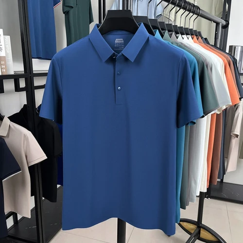 Imagen 2 del producto Polo sin costuras para hombre: mezcla de nailon y spandex transpirable, cuello reforzado y botones a juego (12 colores, M-4XL)