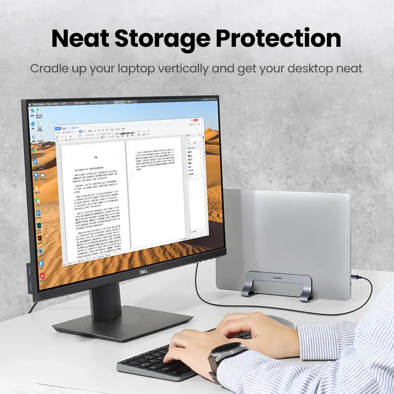 UGREEN Vertical Laptop Stand Holder For MacBook Air Pro Aluminum Foldable Notebook Stand Laptop Support MacBook Pro Tablet Stand - 2
