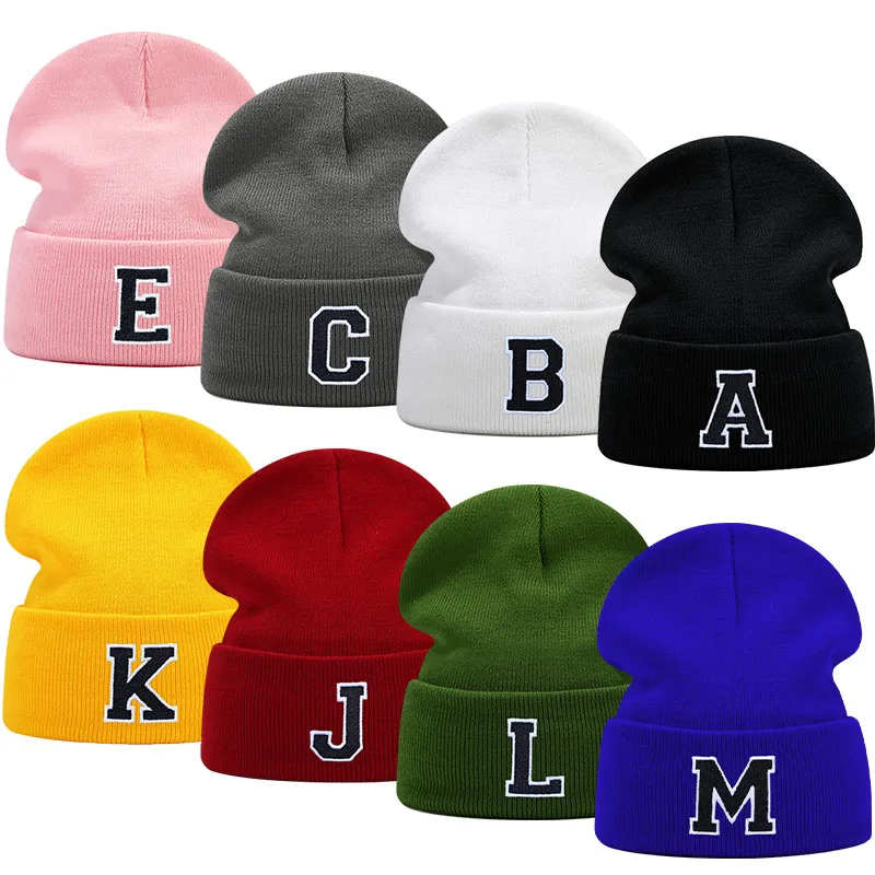 

Unisex Letter A-Z Embroidered Beanie Hat for Men Women Winter Knit Caps Soft Ski Hats