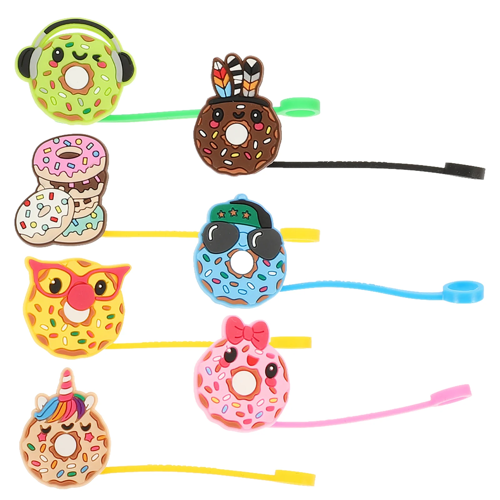 

7 Pcs Straw Cover Tip Drinking Covers Tips Protector Decorate Donut Cute Plug Reusable Silica Gel