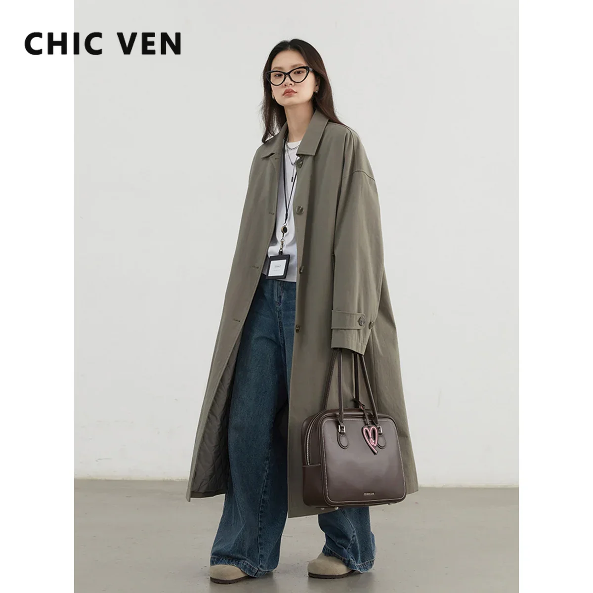 CHIC VEN Women Trench Coat Fashion Casual Solid Single Breasted Cotton-padded Overcoats Female Clothing Autumn Winter New 2024