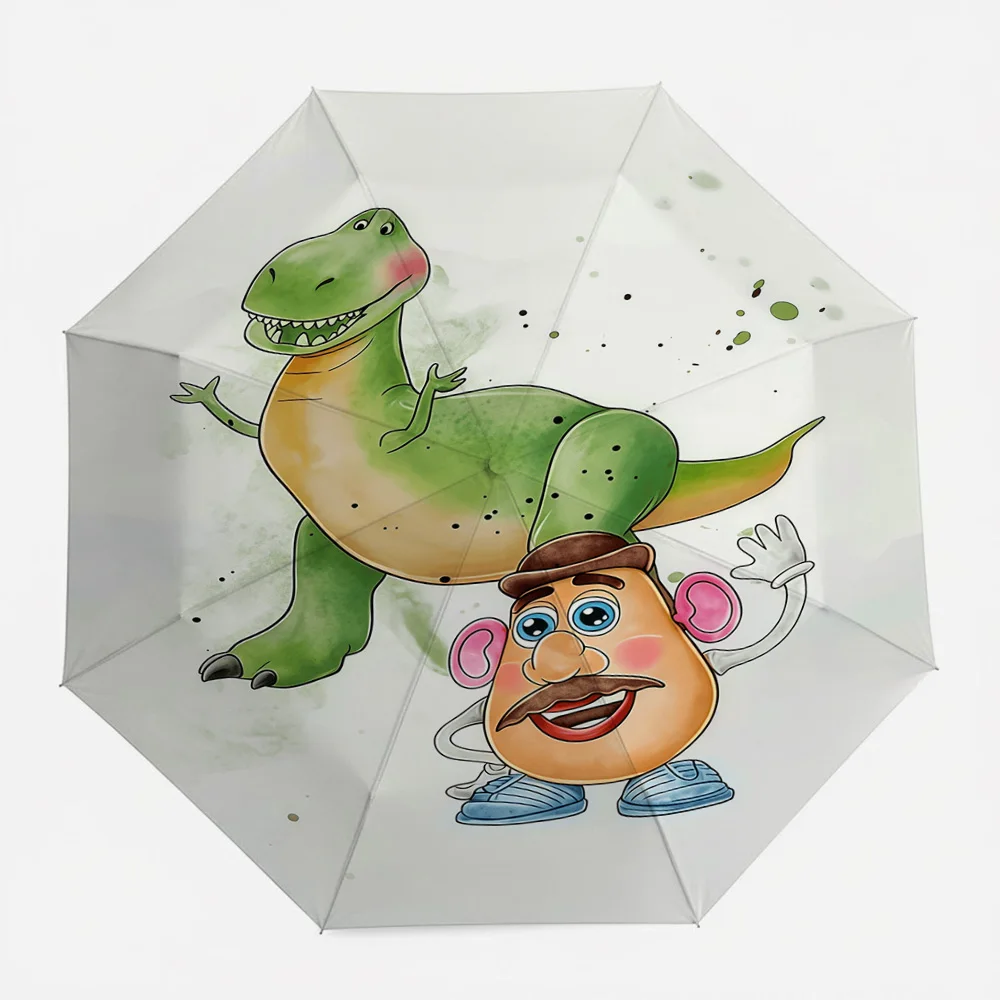Disney Toy Story Rex y Mr. Paraguas Plegable Automático con Estampado de Acuarela de Cabeza de Patata, Paraguas de Viaje Resistente al Viento e Impermeable para Niños