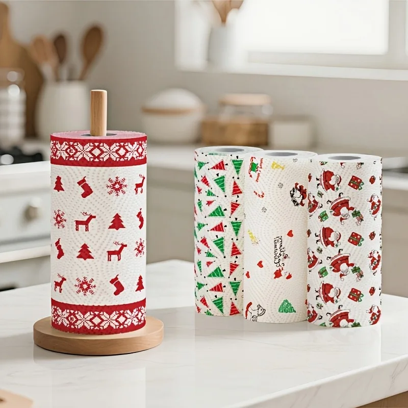 Christmas Napkin Roll, Cute Random Pattern Toilet Paper, Thickened Novelty Bathroom Tissue for Home Party Office Hotel Decor