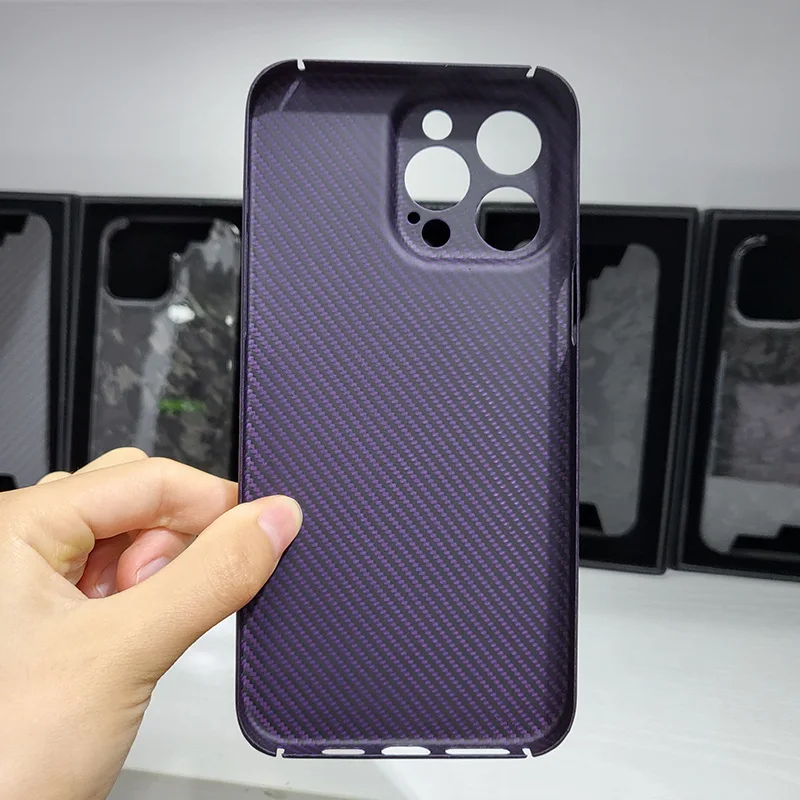 Hot Genuine Aramid Fiber Purple 600D Carbon For IPhone 14 Pro Max 14Promax Skin Feel Hard Light Weight Back CASE Cover