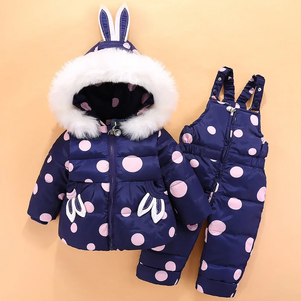 2024 Baby Girls Winter Down Snowsuit Cartoon Rabbit Jacket Coat Overalls Infant Girls Clothes Set 1-4 Years Toddler Suit