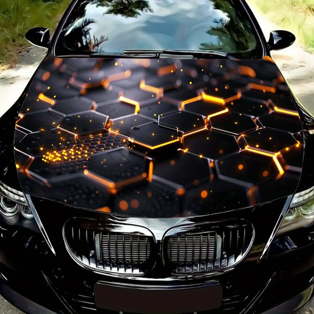 Mysterious Sci - Fi Hexagonal Honeycomb Car Hood Vinyl Wraps Sticker, Car Engine Decal, Waterproof Self-adhesive Car Packaging C