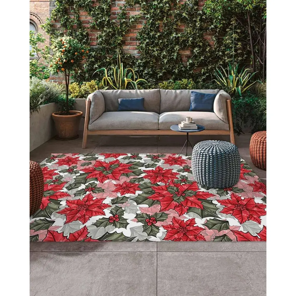 

Коврик для патио 5x8 футов — дизайн листьев фермы, рождественская пуансеттия, в помещении и на открытом воздухе, моющийся для террасы, крыльца, заднего двора