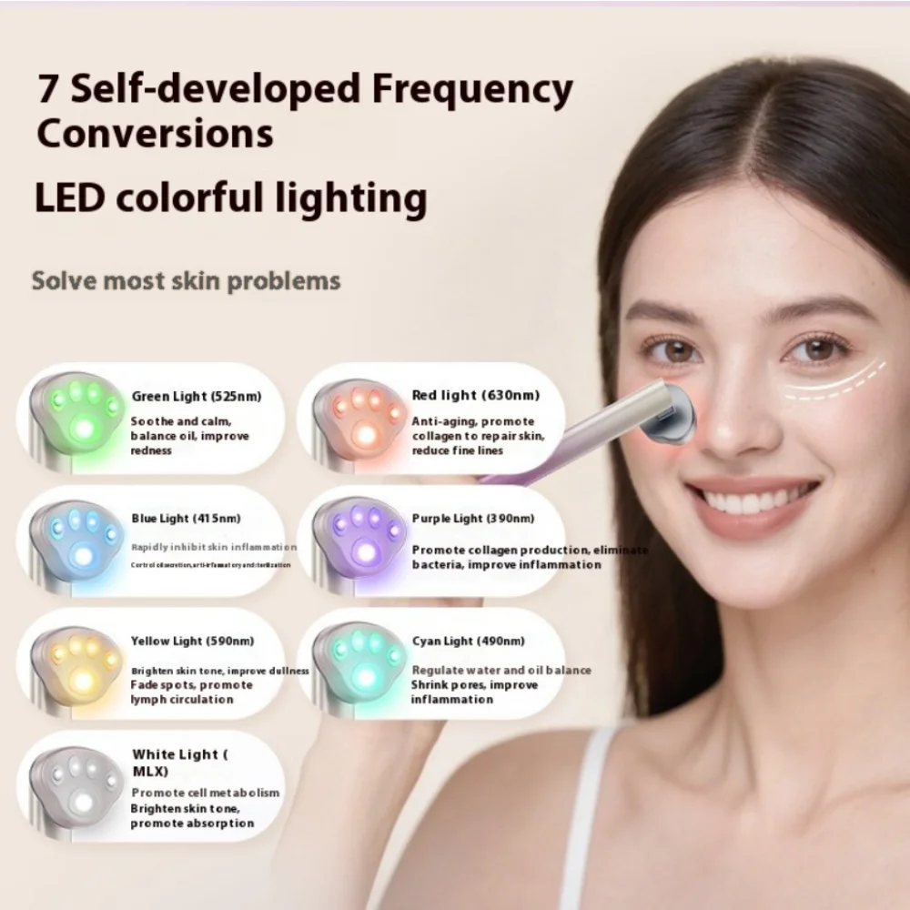 新型7色LEDアイマッサージャー、加熱＆振動機能付き、アンチエイジングアイケアデバイス、クマ除去＆まぶたのリフトアップに