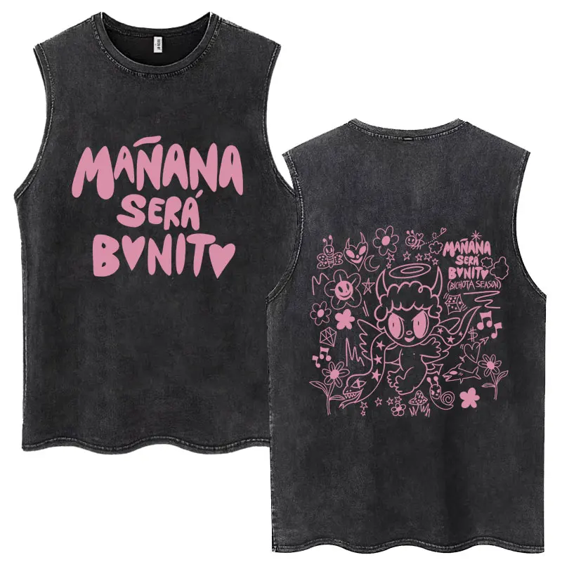 Hot Sale Karol G Bichota Music Album Washed Tank Tops Hip Hop Fashion Men Women Breathable Cozy Cotton Oversized Sleeveless Tees - Image 2