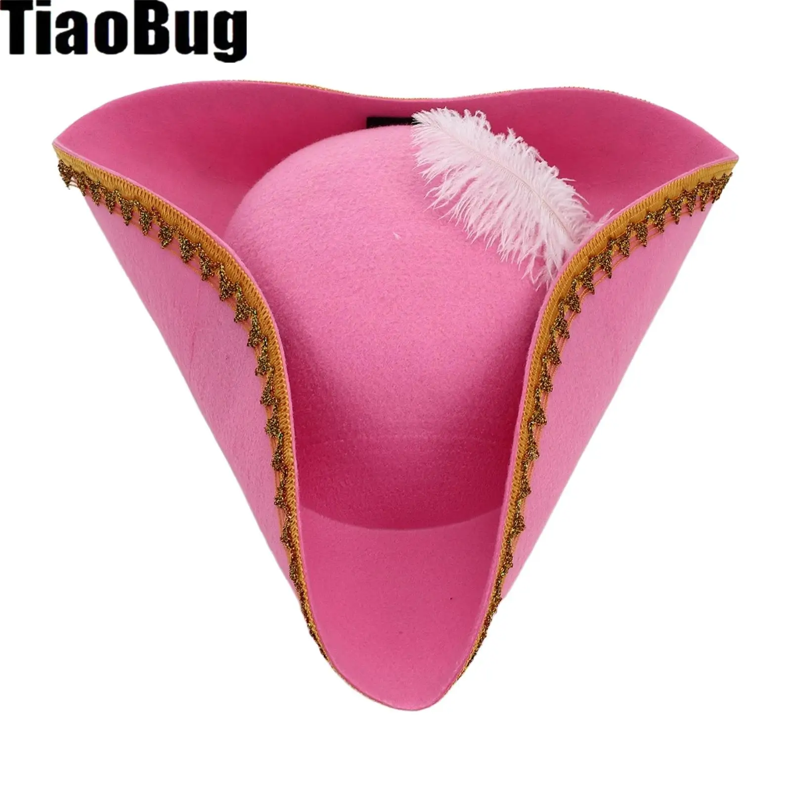 Halloween Cosplay Captain Pirate Hat Colonial Tricorn Hat Metallic Brim Embellish Felt Hat Masquerade Balls Party Accessories