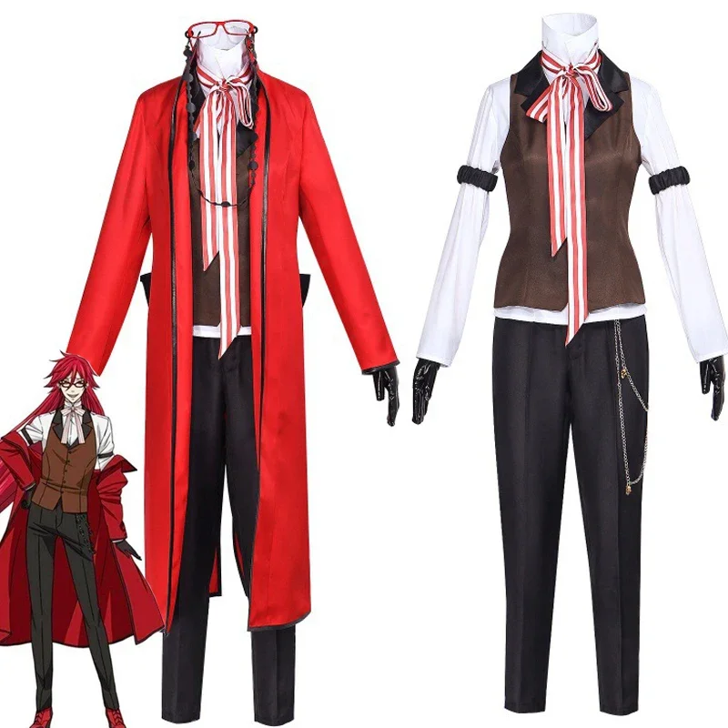 Anime Black Butler Grell Sutcliff Michaelis Cosplay Costume Adult Unisex Uniform Suit Halloween Outfit Party