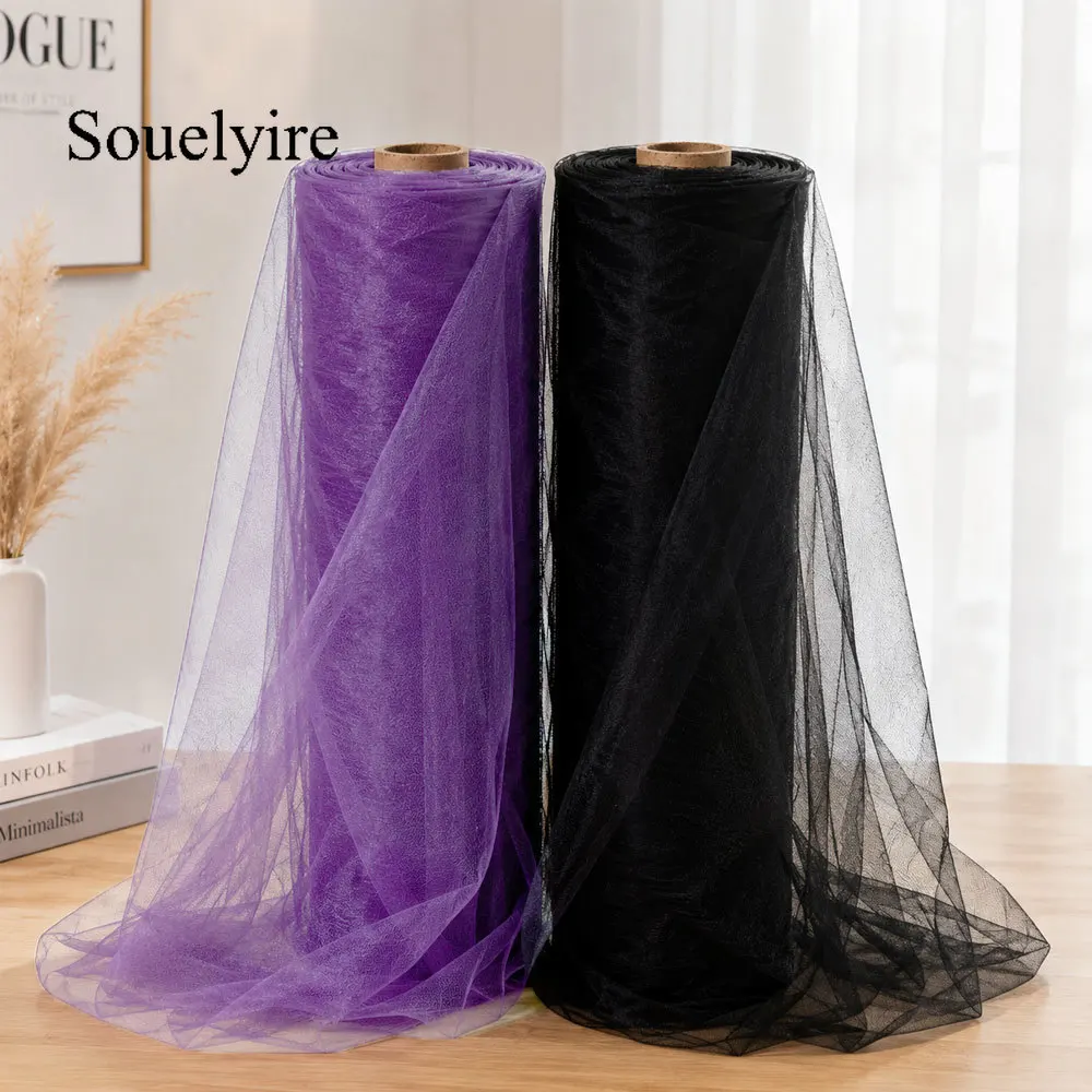 Schwarz/Lila Transparenter Tüll auf Rolle, für dunkle Halloween-Partys, Hochzeitsbankette, Geburtstage, Bogen-Blumenstuhl-Deko zum Selbermachen – Detail 1