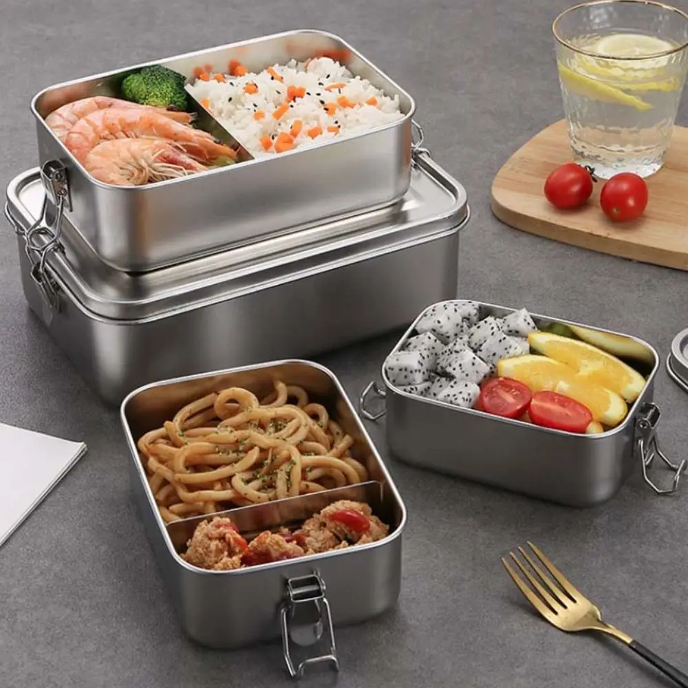 Rectangular 304 Stainless Steel Lunch Box Removable Partitions with Sealing Strip Fresh-keeping Box Separated Leakproof