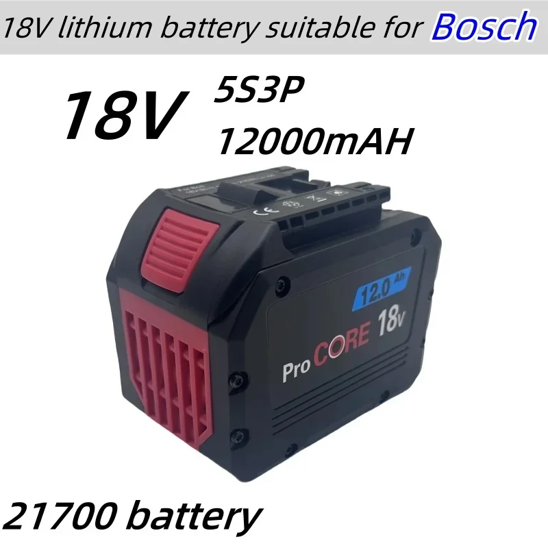 18V Battery 12Ah for Bosch Electric Drill 18V Rechargeable Li-ion Battery BAT609, BAT609G, BAT618, BAT618G, BAT614 + 1Charger